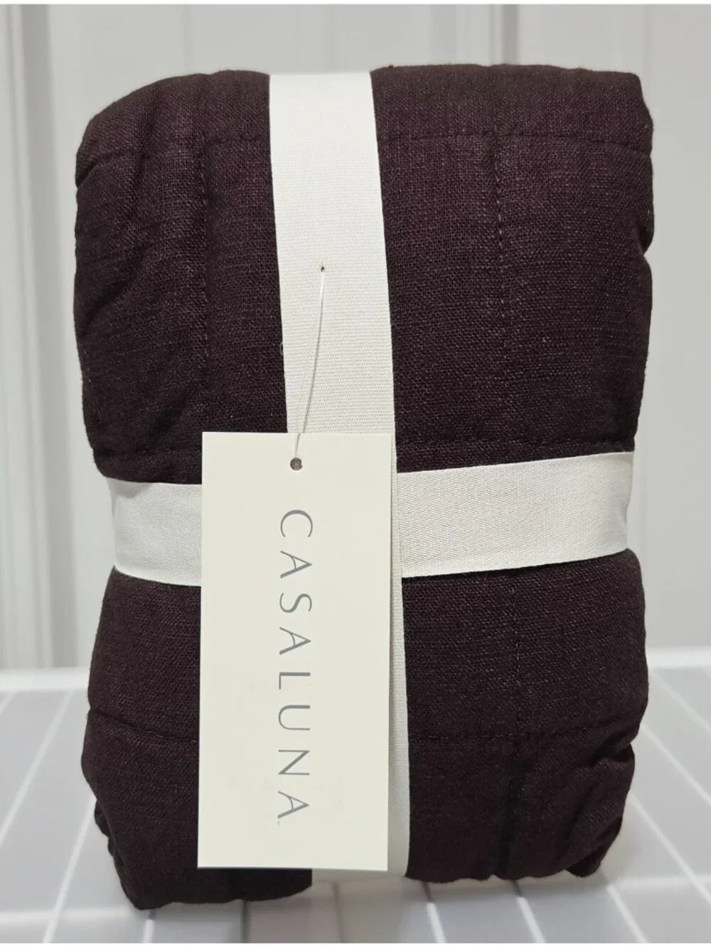 Casaluna Heavyweight Linen Blend Dark Fig Brown Quilted Euro 26
